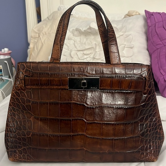 Furla Bags Furla Croc Embossed Bag Poshmark